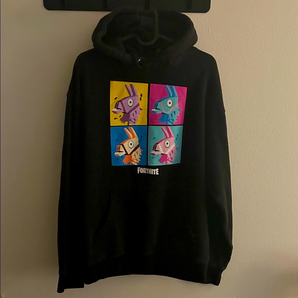 Fortnite Black Hoodie with Colorful Llama Graphic Cotton/Poly Print...Medium